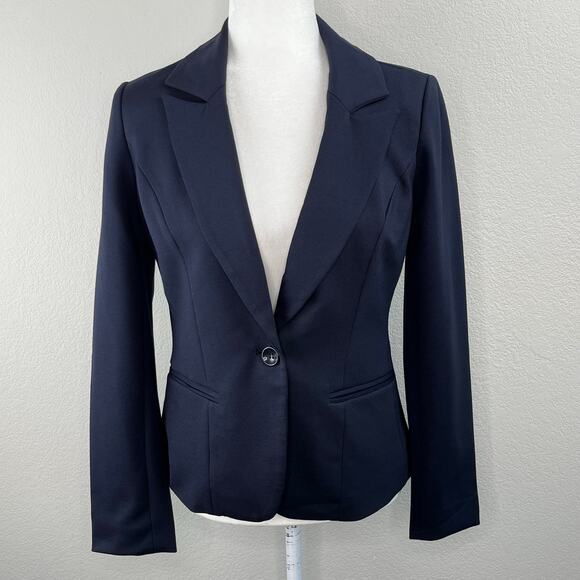 Magaschoni Navy Blue Single Breasted One Button Peak Lapel Blazer NWT Size 6 - Picture 1 of 13